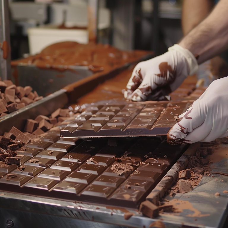 Trabalhador produzindo chocolate